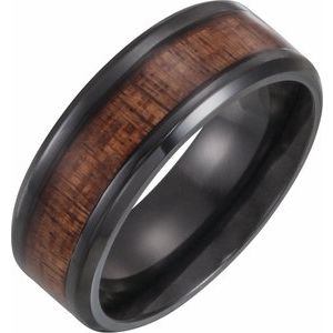 Beveled-Edge Hawaiian Koa Wood Inlay Comfort-Fit Band