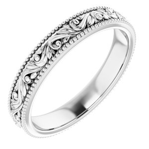 Milgrain Edge Floral Flat Band